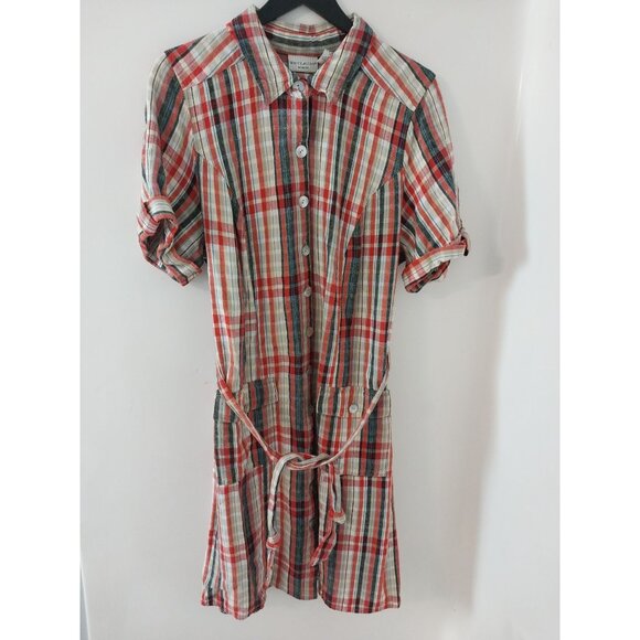 White Stag Dresses & Skirts - VTG White Stag Linen Blend Casual Button Up Plaid Dress Women's Size 16W